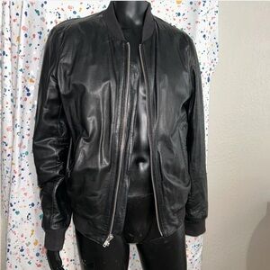Black leather mens zipper slim fit jacket BLK DNM
